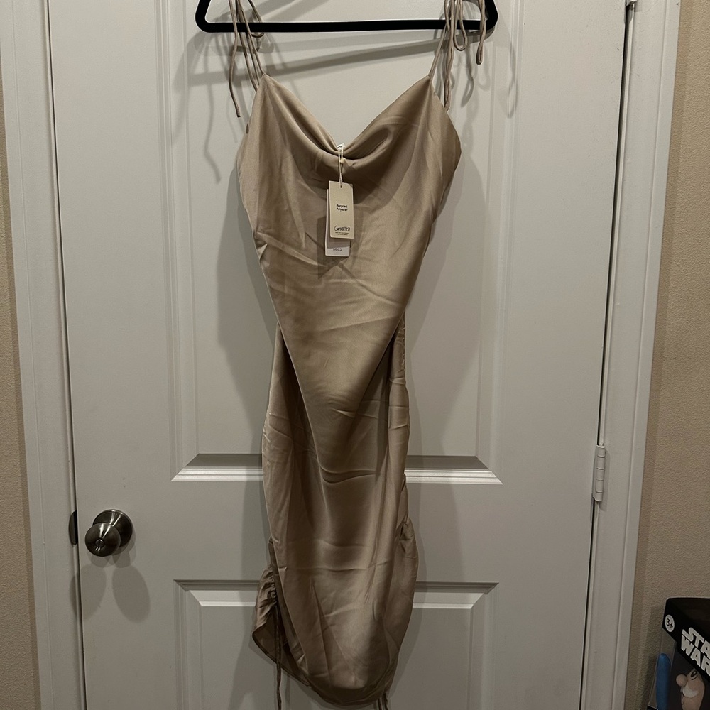 MANGO Satin Cowl Dress